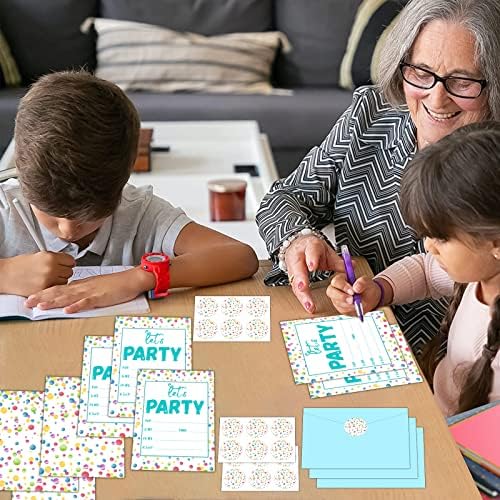 30 Piece Confetti Birthday Invitation Set with Envelopes and Stickers for Kids