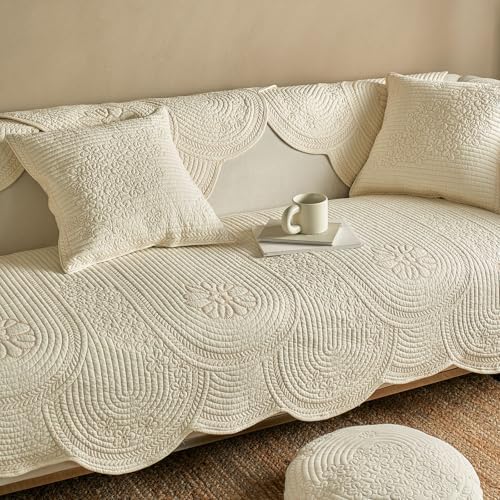 vctops Quilted Sofa Cover 100 Cotton Non-Slip Slipcover