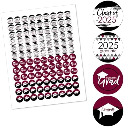 Big Dot of Happiness 2025 Maroon Round Candy Stickers - 1 Sheet of 108