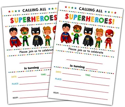 CLIRBE Superhero Birthday Invitations 20 Pieces Set