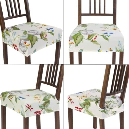 SearchI Stretch Dining Chair Seat Covers Set of 4 Beige Flower Design
