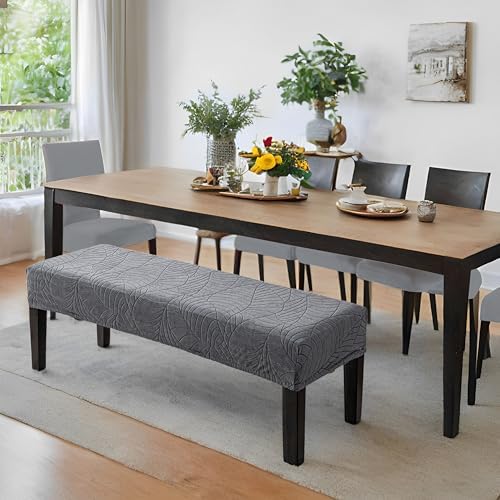 Genina Stretch Jacquard Dining Bench Cover - Dark Gray 1