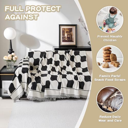 MEETSKY Jacquard Sofa Slipcover 71 x 134 Black Checkerboard