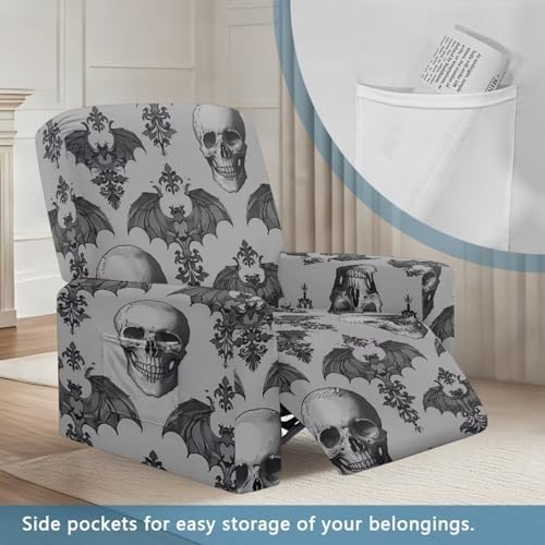 Xoenoiee Skull Bats Halloween Recliner Chair Cover Set