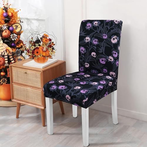 Halloween Goth Skull Chair Covers Set of 6 for Dining Room