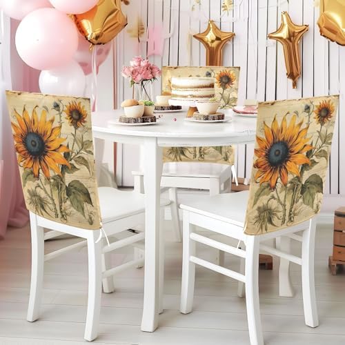 Yellow Sunflower Dining Chair Covers Set of 2