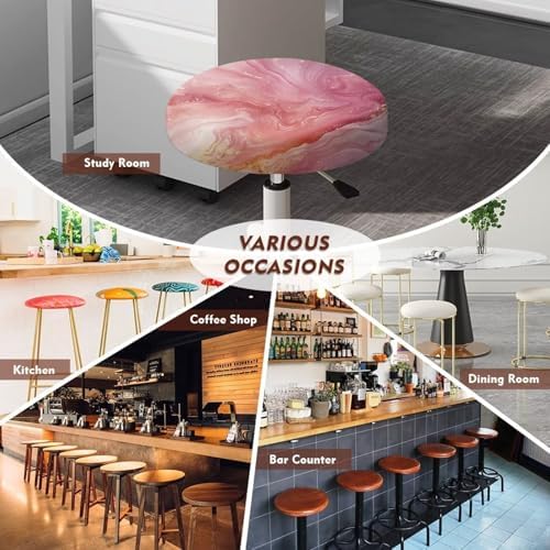 Pink Marble Round Bar Stool Covers 2 Pieces Set