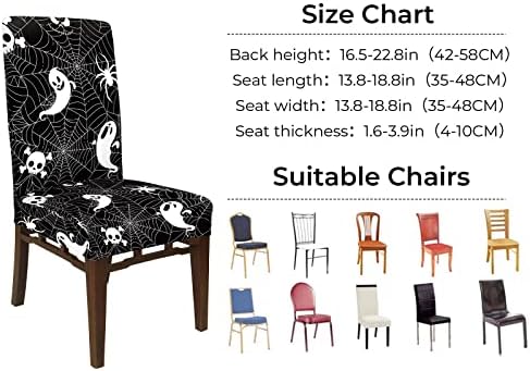 Whaline Halloween Chair Covers 4Pcs Spider Web Ghost Skull Pattern