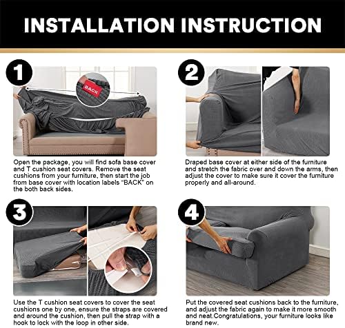 PrinceDeco 4 Piece T Cushion Sofa Slipcover Set Grey