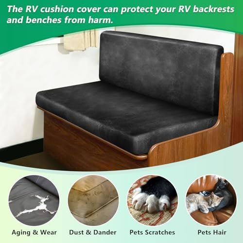 Leather Like RV Dinette Cushion Covers - Dark Gray 2 Backrest 2 Bench