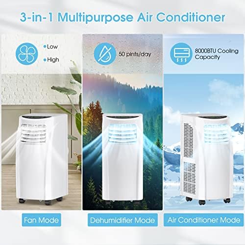 COSTWAY 8000 BTU Portable AC Unit with Dehumidifier and Remote Control