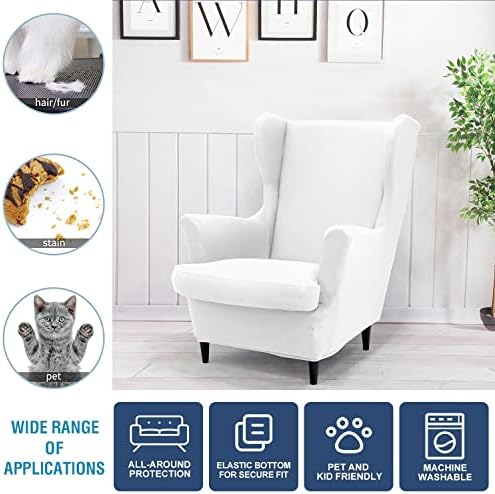 NILUOH 2-Piece Wingback Chair Cover with Elastic Bottom