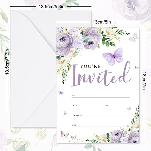 20 Piece Butterfly Purple Floral Invitation Set
