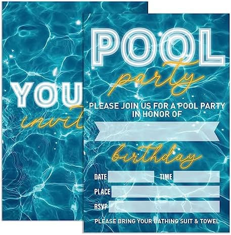Birthday Invitations Pool Party Set of 20