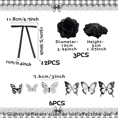 Gothic Cake Decorations Bows Butterfly Black Rose Cake Topper Set