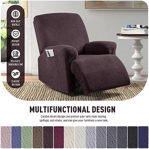 KinCam Recliner Covers Stripe Jacquard 1 Seater Dark Coffee