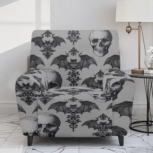 Xoenoiee Skull Bats Halloween Recliner Chair Cover Set