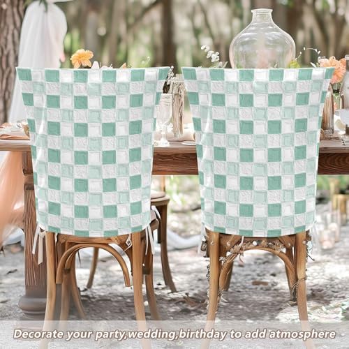 EtherSpher Oil on Canvas Green and White Checkered Chair Covers Set of 6
