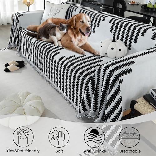Boho Couch Cover with Tassel and Geometric Design