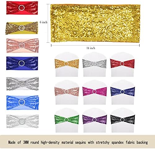 25 PCS Stretchy Sequin Chair Sashes for Wedding and Events Gold