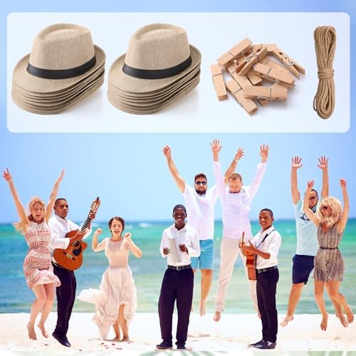 16 Piece Beige Cuban Hat Set for Men Women