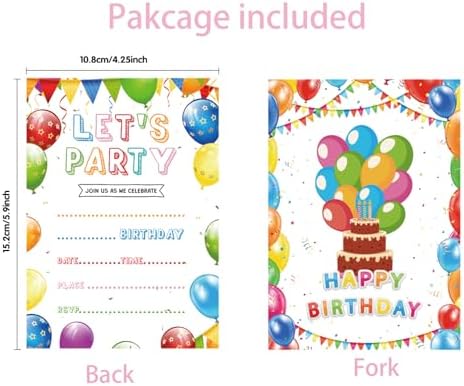 Birthday Invitations with Envelopes 20pcs for Kids Parties