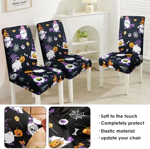 Halloween Chair Covers Set of 6 Scary Pumpkin Gnome Dining Chair Protectors