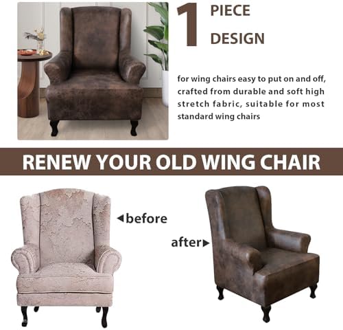 Anarachon Leather Look Wingback Chair Cover Brown