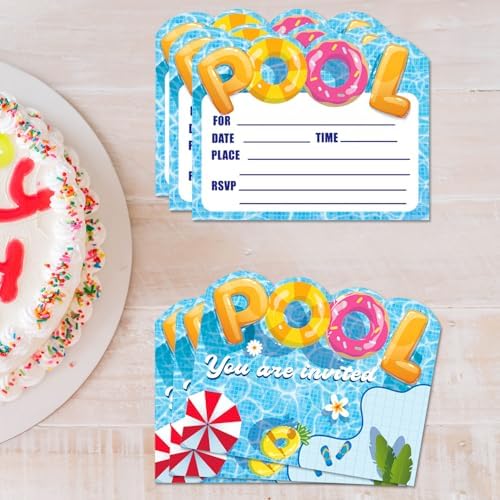 24PCS Summer Pool Party Invitations with Envelopes and Stickers