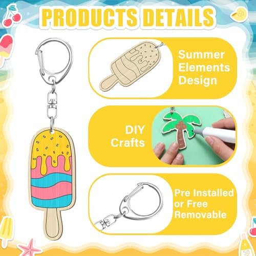 24 Pcs Summer Party Craft Wooden Keychains DIY