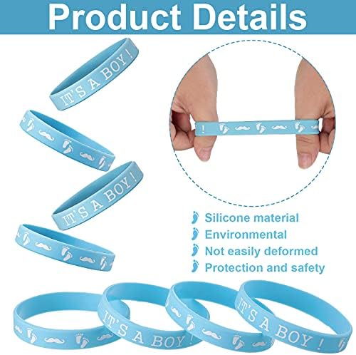 Baby Shower Gender Reveal Silicone Wristbands 30 Pack Boy Style