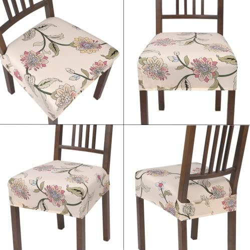 SearchI Stretch Dining Chair Seat Covers Set of 4 Brown Flowers