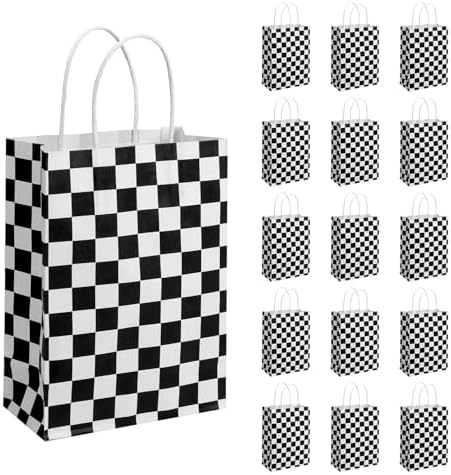 16 Pcs Checkered Racing Treat Bags with Handles