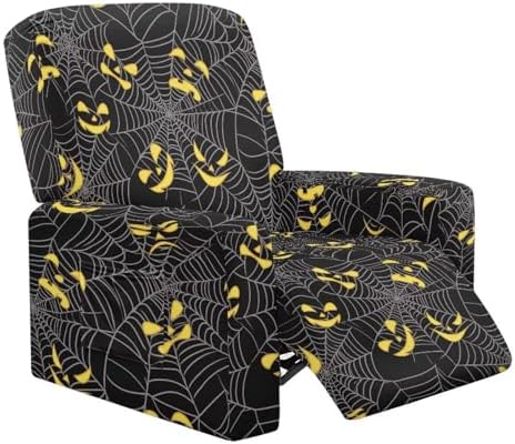 Halloween Pumpkin Spider Web Recliner Slipcover with Storage
