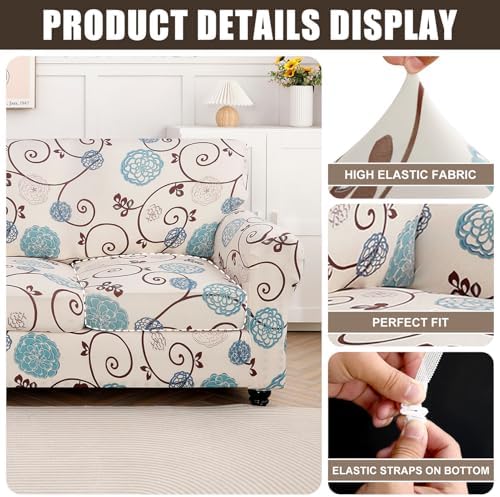 SearchI Stretch Armchair Slipcover Set with Cushion Covers Floral Pattern