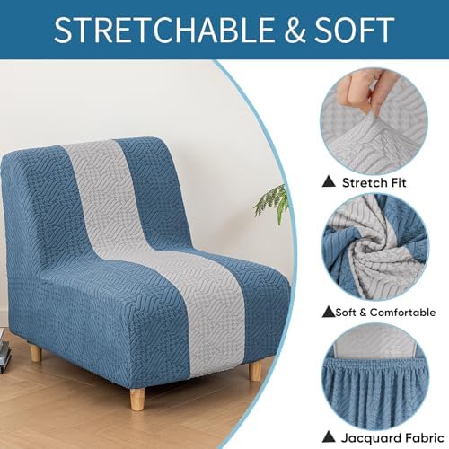 Lavish Cover Armless Chair Slipcover in Blue and Light Grey