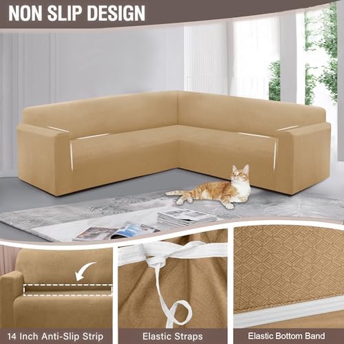 Jacquard L-Shape Sectional Sofa Cover Apricot X-Large