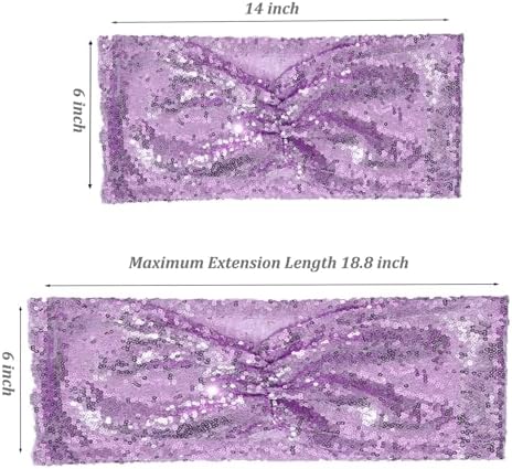 SquarePie 50 Pcs Lavender Sequin Chair Sashes Bands