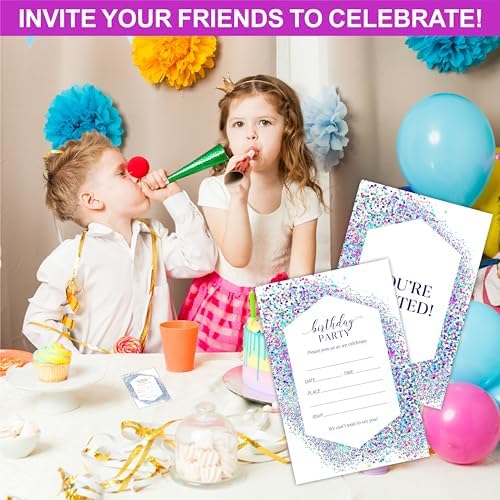 Cudwid Birthday Invitation Cards with Confetti Design Double-Sided 4x6 Inches 20Pcs Set