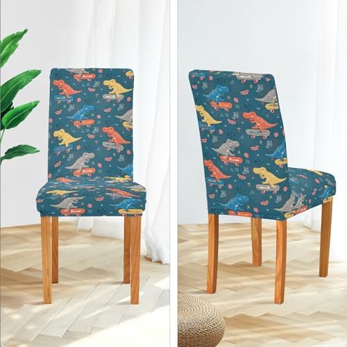 Xigua Kids Cartoon Dinosaur Chair Covers Set of 2 for Dining Room