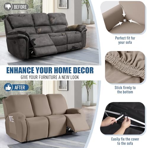 TAOCOCO 3 Piece Recliner Sofa Slipcover Khaki 1