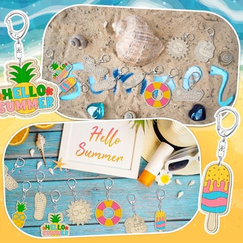24 Pcs Summer Party Craft Wooden Keychains DIY
