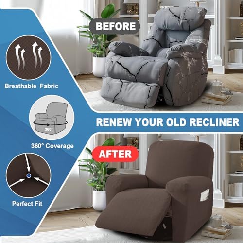 JIVINER 3 Piece Recliner Chair Cover with Pockets 1