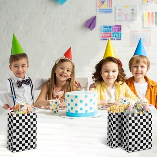 16 Pcs Checkered Racing Treat Bags with Handles