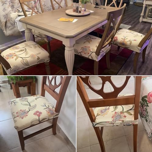 SearchI Stretch Dining Chair Seat Covers Set of 4 Brown Flowers