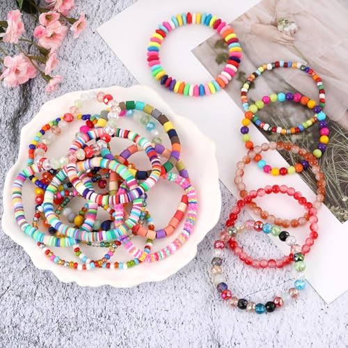 Ornaland 20 Pcs Stackable Boho Glass Bead Bracelets Set