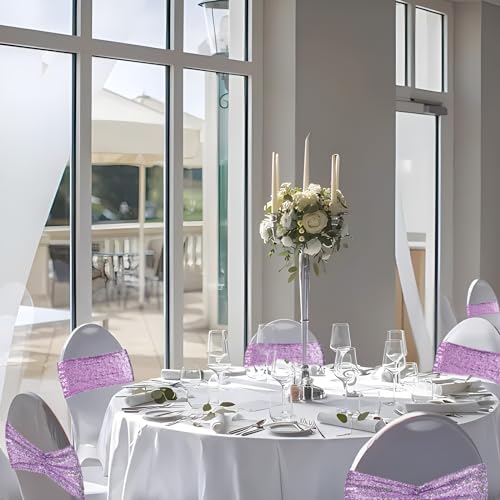 SquarePie 50 Pcs Lavender Sequin Chair Sashes Bands