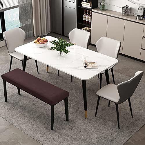 Lebaley Stretch Jacquard Bench Covers for Dining Chairs Dark Coffee