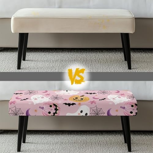 Cute Spooky Halloween Bench Slipcover with Non-Slip Padding