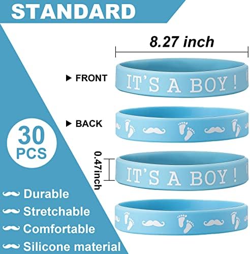 Baby Shower Gender Reveal Silicone Wristbands 30 Pack Boy Style